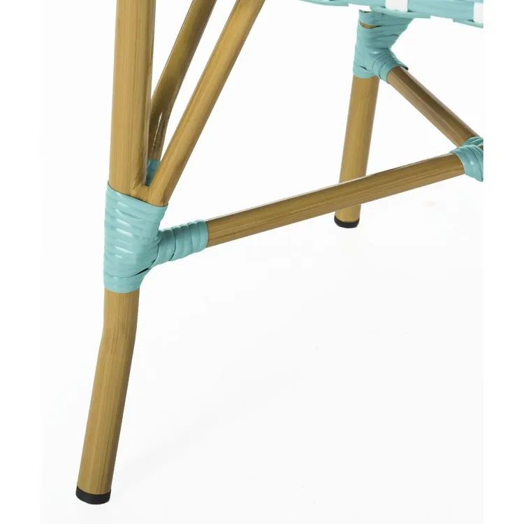 Salcha Indoor/Outdoor French Bistro Stacking Side Chairs Set of 2 - Teal/White/Light Brown