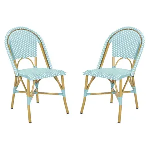 Salcha Indoor/Outdoor French Bistro Stacking Side Chairs Set of 2 - Teal/White/Light Brown