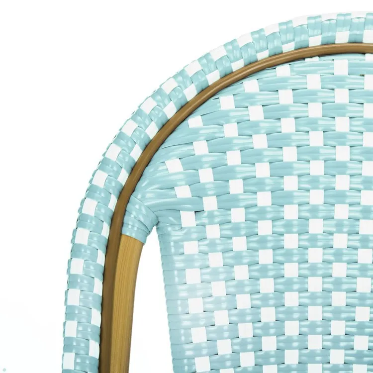 Salcha Indoor/Outdoor French Bistro Stacking Side Chairs Set of 2 - Teal/White/Light Brown