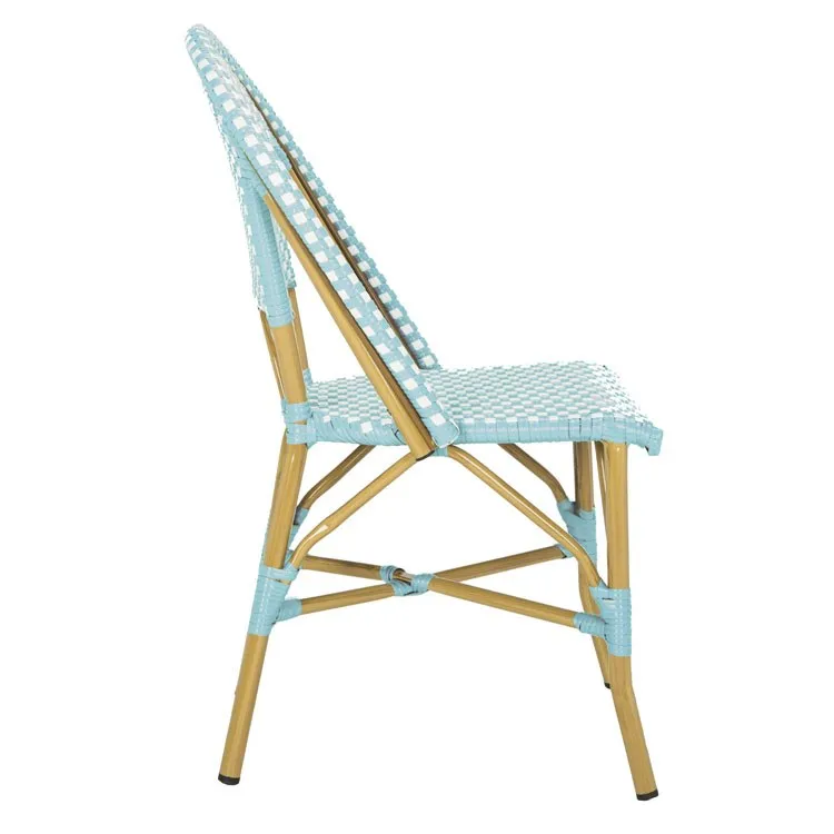 Salcha Indoor/Outdoor French Bistro Stacking Side Chairs Set of 2 - Teal/White/Light Brown