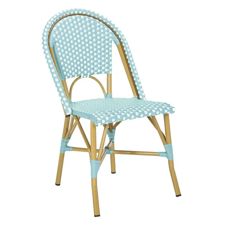 Salcha Indoor/Outdoor French Bistro Stacking Side Chairs Set of 2 - Teal/White/Light Brown