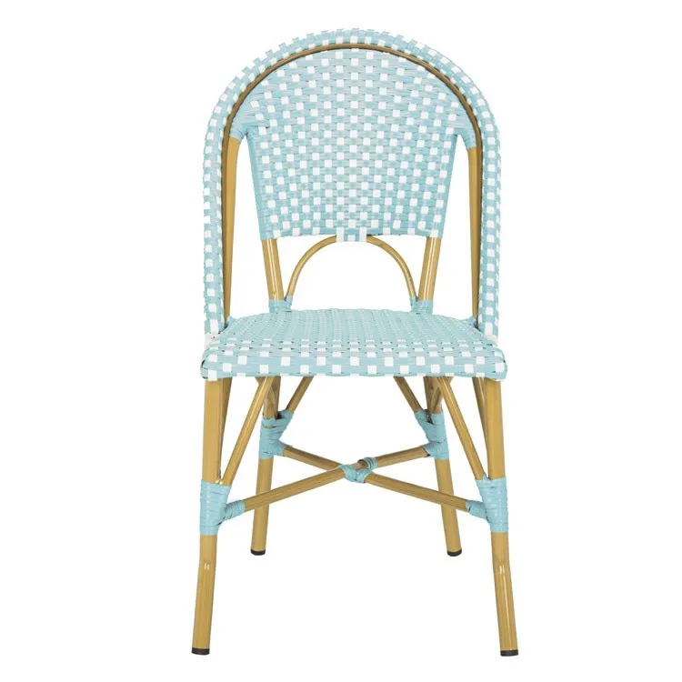 Salcha Indoor/Outdoor French Bistro Stacking Side Chairs Set of 2 - Teal/White/Light Brown