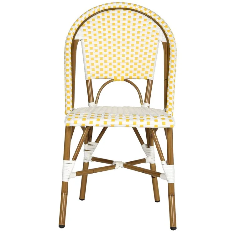 Salcha Indoor/Outdoor French Bistro Stacking Side Chairs Set of 2 - Yellow/White/Light Brown
