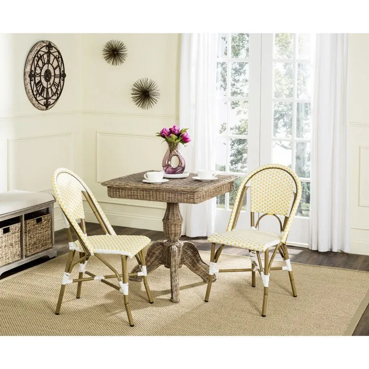 Salcha Indoor/Outdoor French Bistro Stacking Side Chairs Set of 2 - Yellow/White/Light Brown