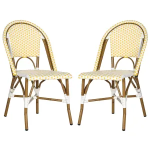 Salcha Indoor/Outdoor French Bistro Stacking Side Chairs Set of 2 - Yellow/White/Light Brown