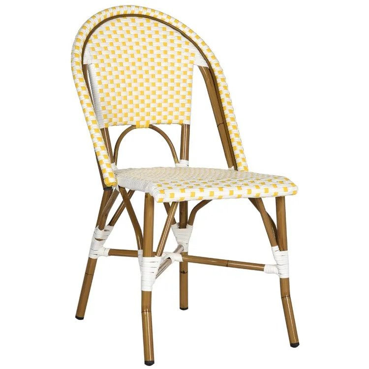 Salcha Indoor/Outdoor French Bistro Stacking Side Chairs Set of 2 - Yellow/White/Light Brown