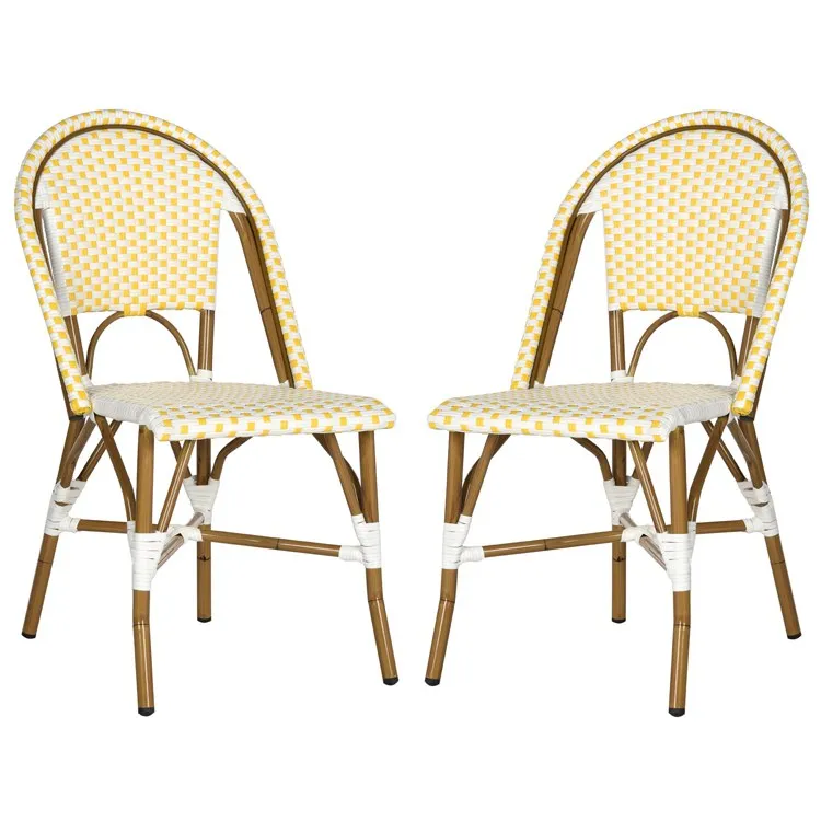 Salcha Indoor/Outdoor French Bistro Stacking Side Chairs Set of 2 - Yellow/White/Light Brown