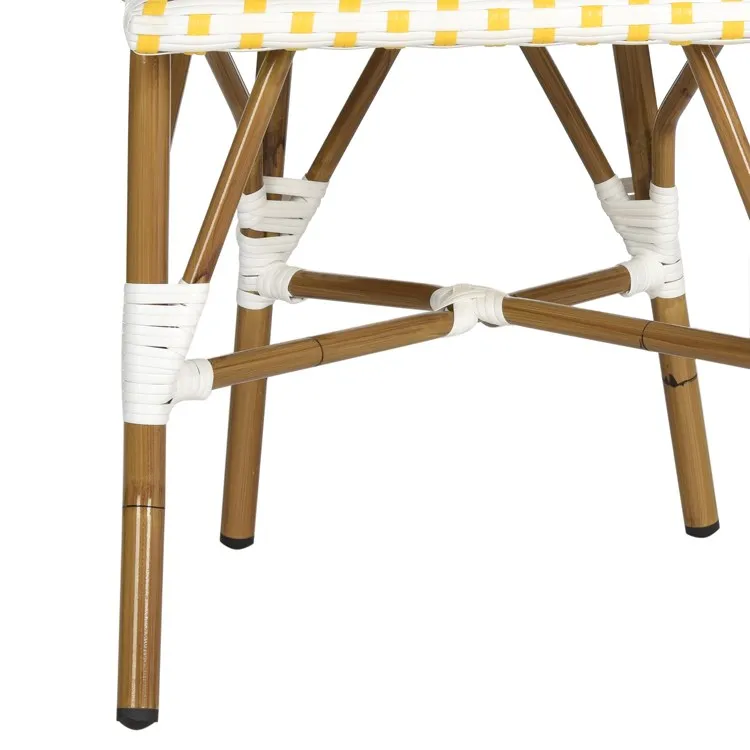 Salcha Indoor/Outdoor French Bistro Stacking Side Chairs Set of 2 - Yellow/White/Light Brown