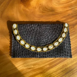 Sea Shell Rattan Bag Beaded in Gold