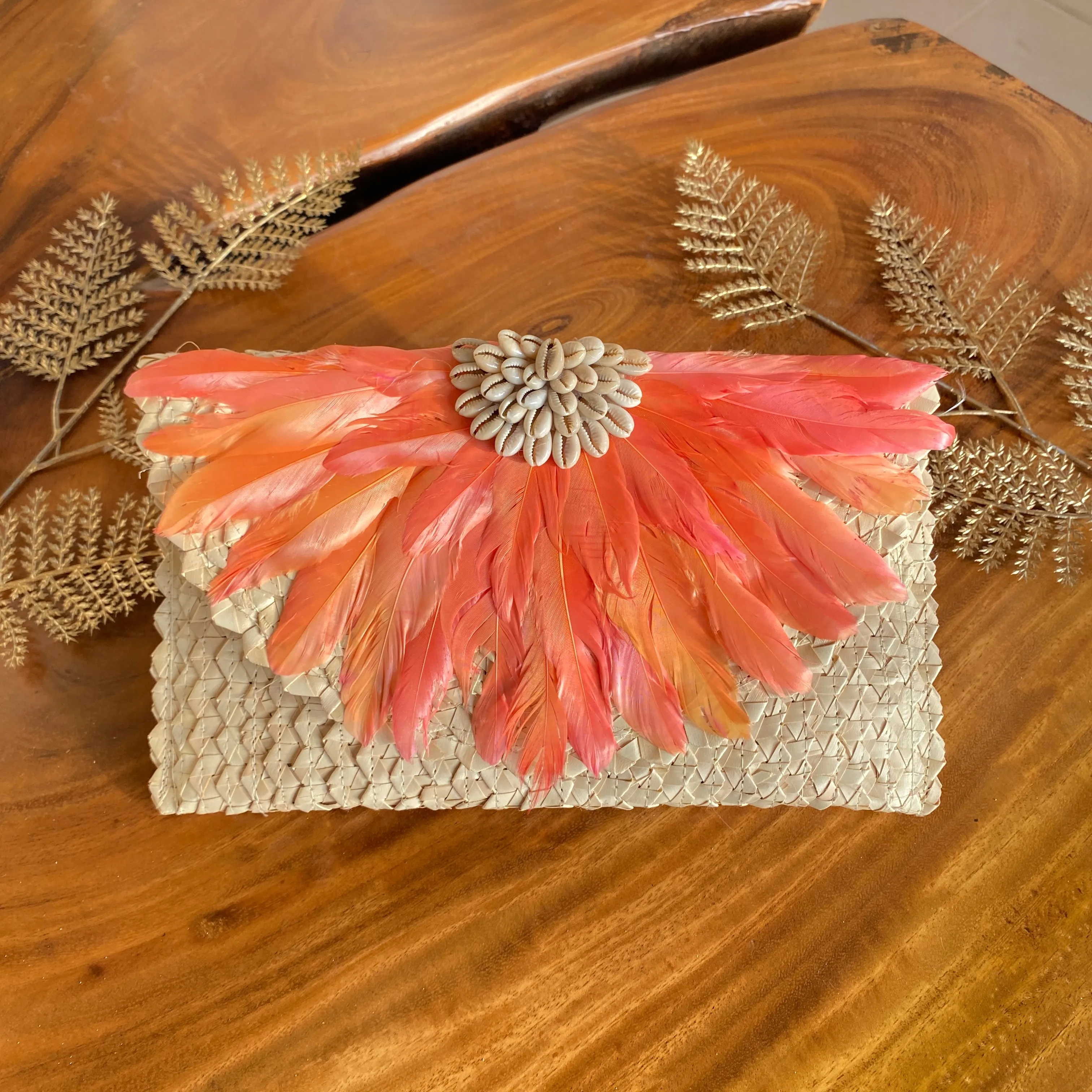 Shell Rattan Clutch | Orange
