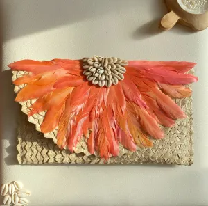 Shell Rattan Clutch | Orange