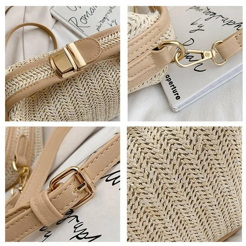 Straw Bucket Bag with Polyester Lining