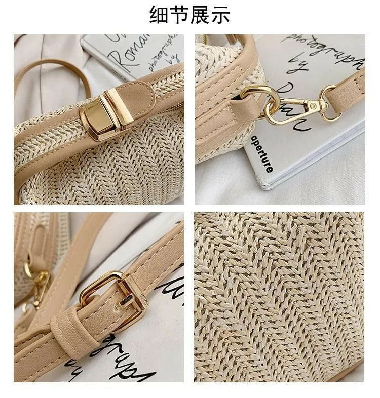 Straw Bucket Bag with Polyester Lining