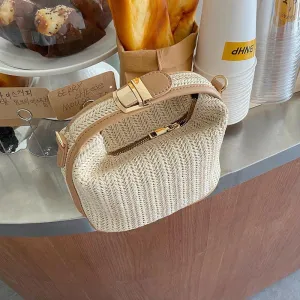 Straw Bucket Bag with Polyester Lining