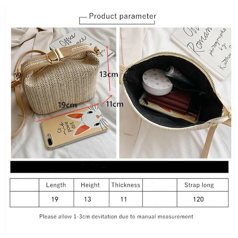 Straw Bucket Bag with Polyester Lining