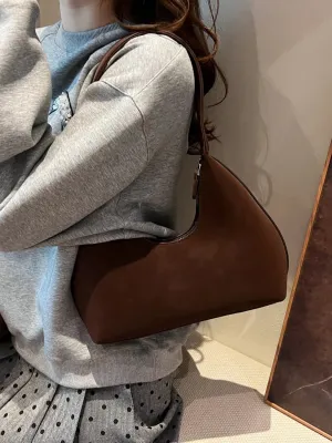 Suede Shoulder Bag with Zip