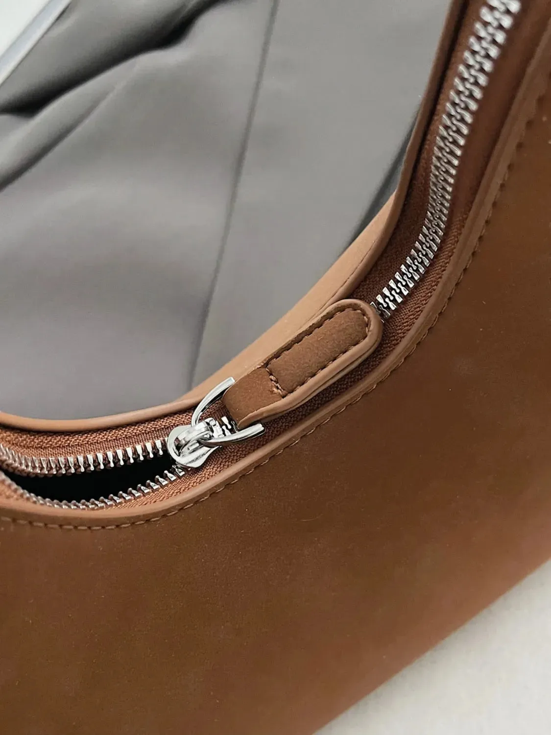 Suede Shoulder Bag with Zip