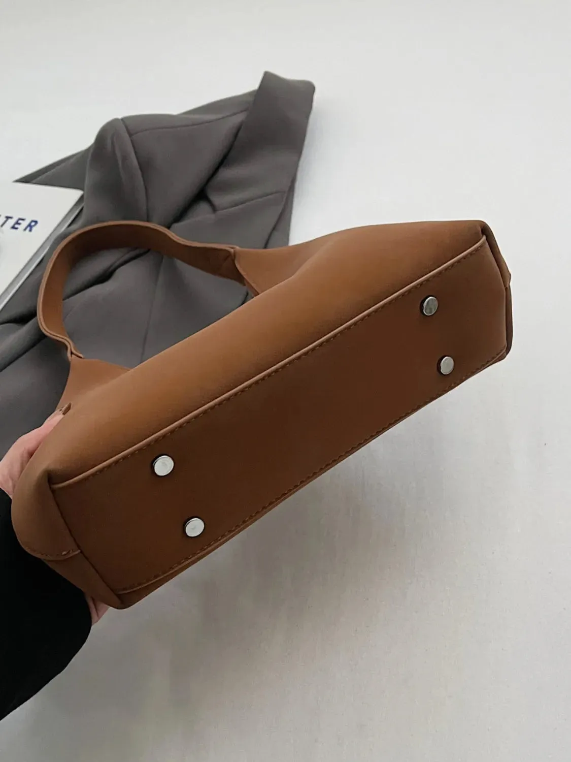 Suede Shoulder Bag with Zip