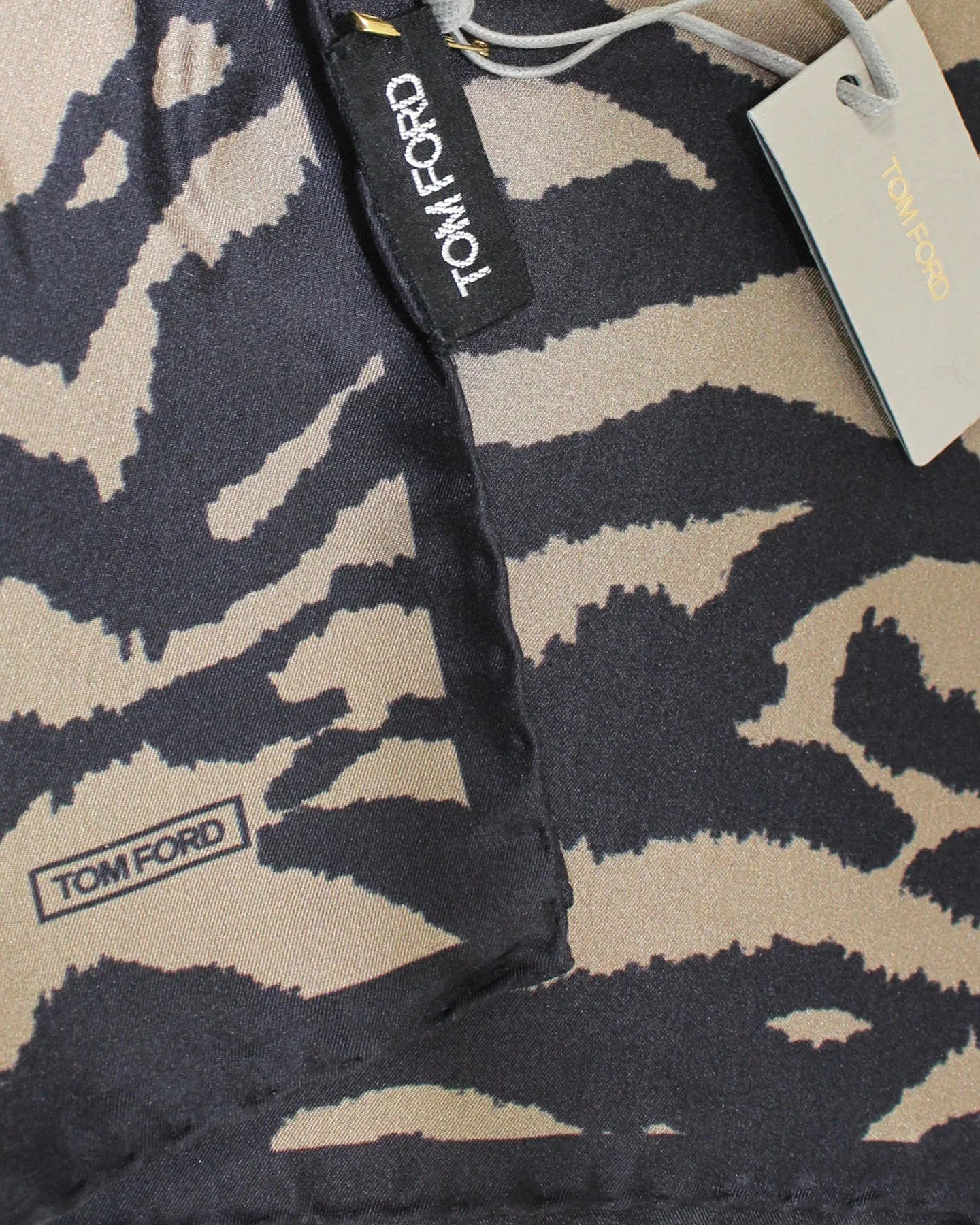 Tom Ford Pocket Square Black Taupe Tiger Print SALE