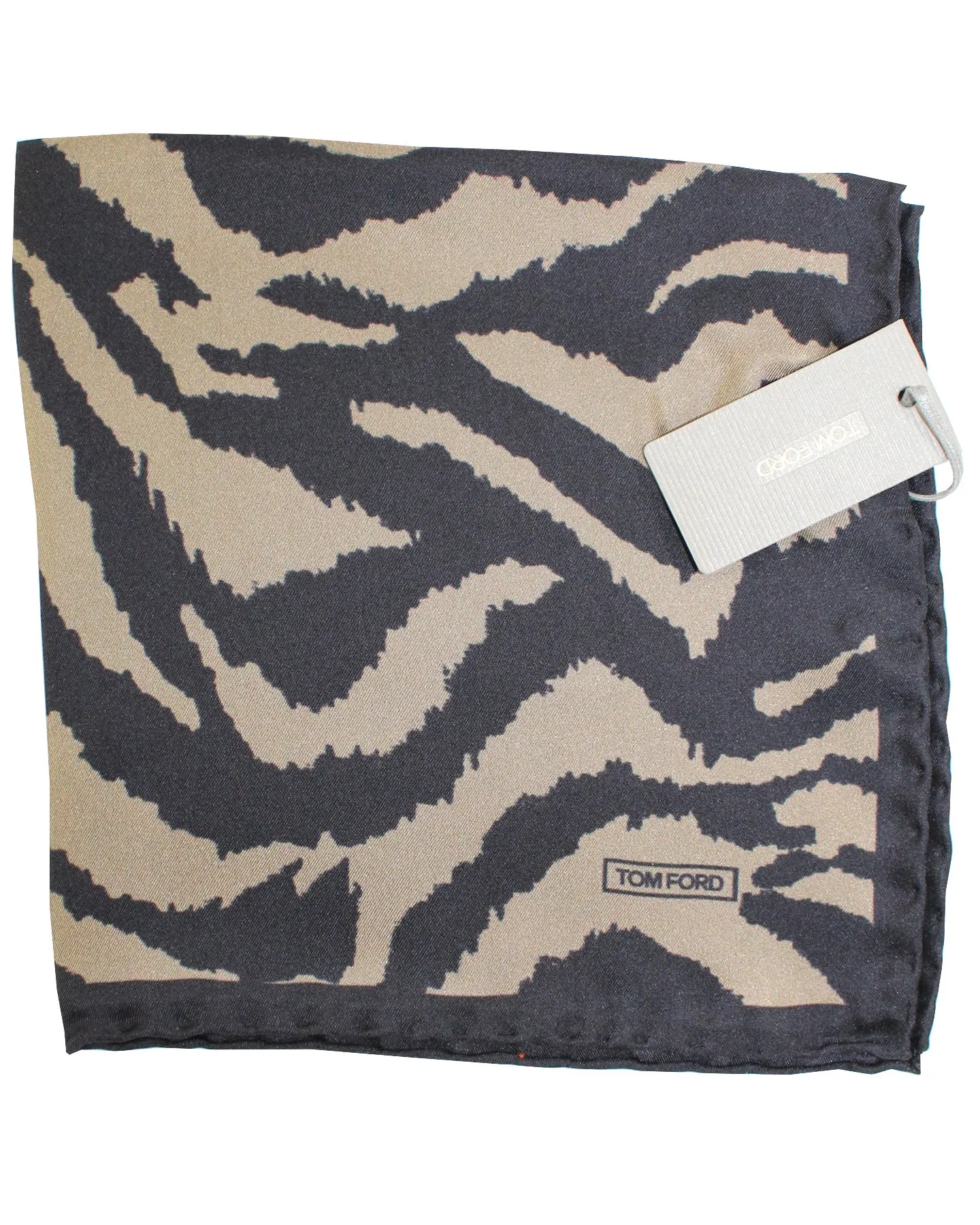 Tom Ford Pocket Square Black Taupe Tiger Print SALE