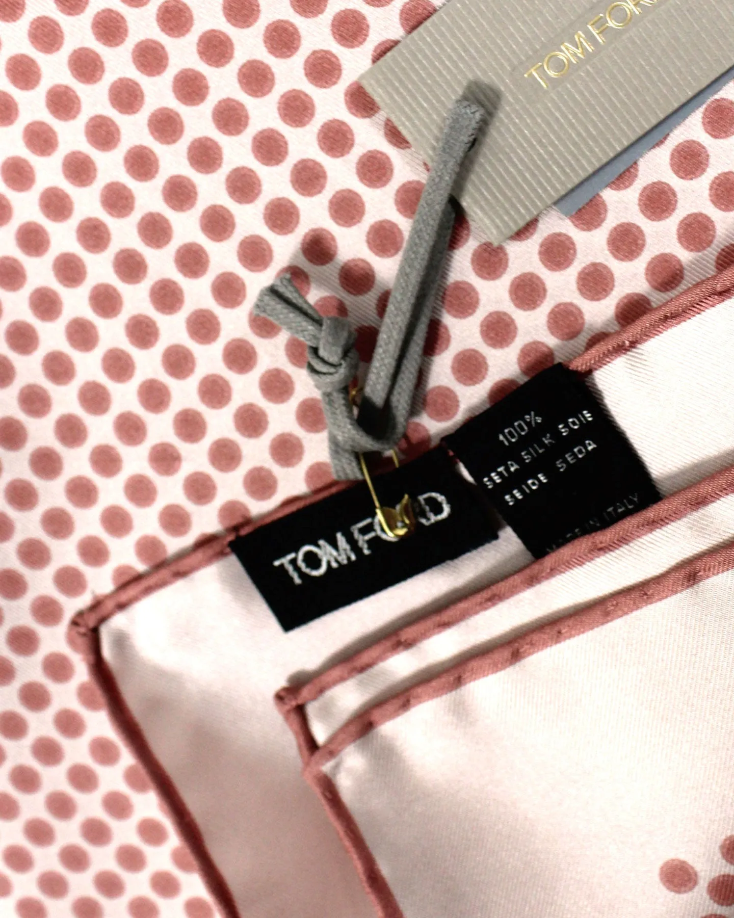 Tom Ford Silk Pocket Square Pink Dots Design SALE