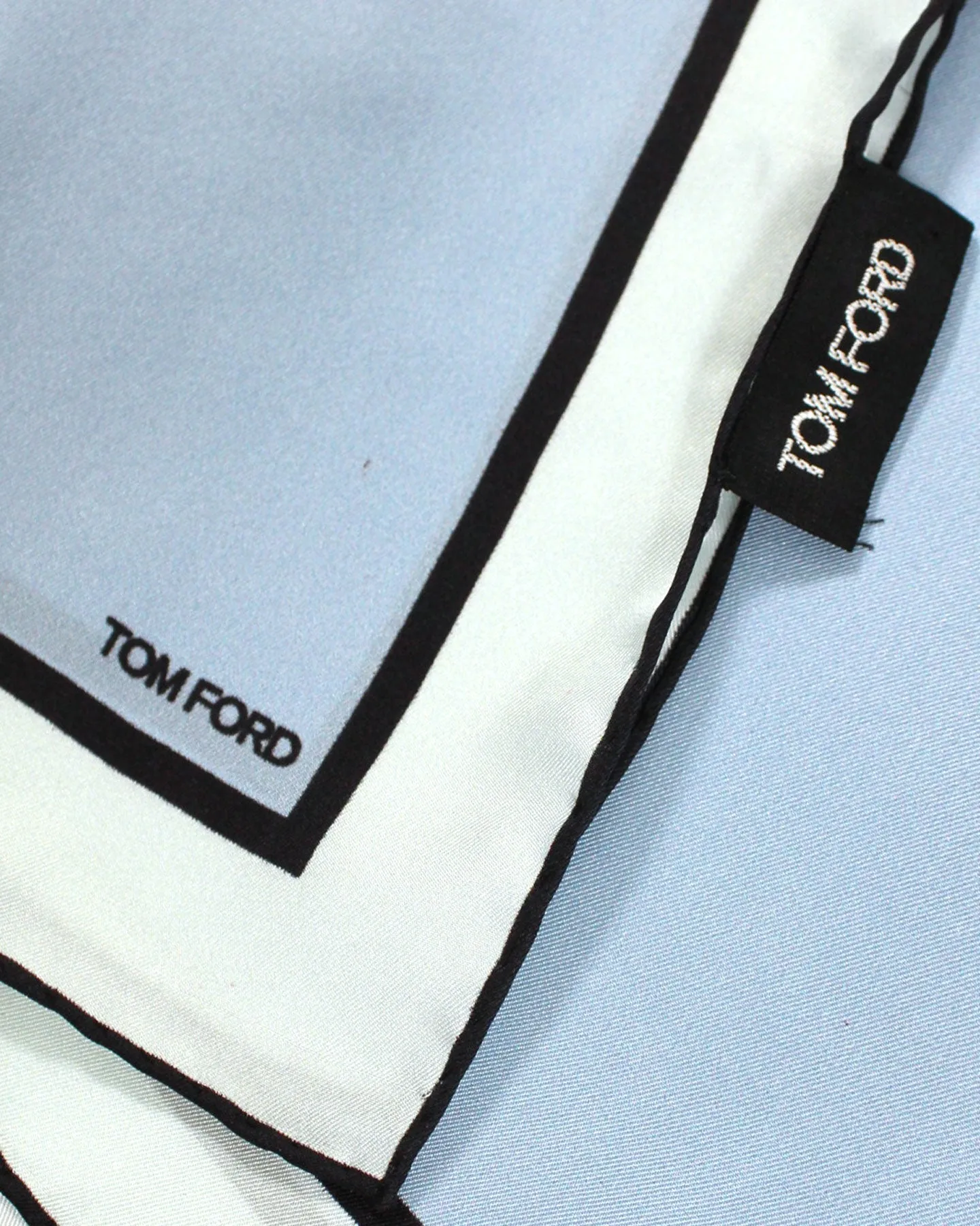 Tom Ford Silk Pocket Square Sky Blue With Black Edge BLACK FRIDAY SALE