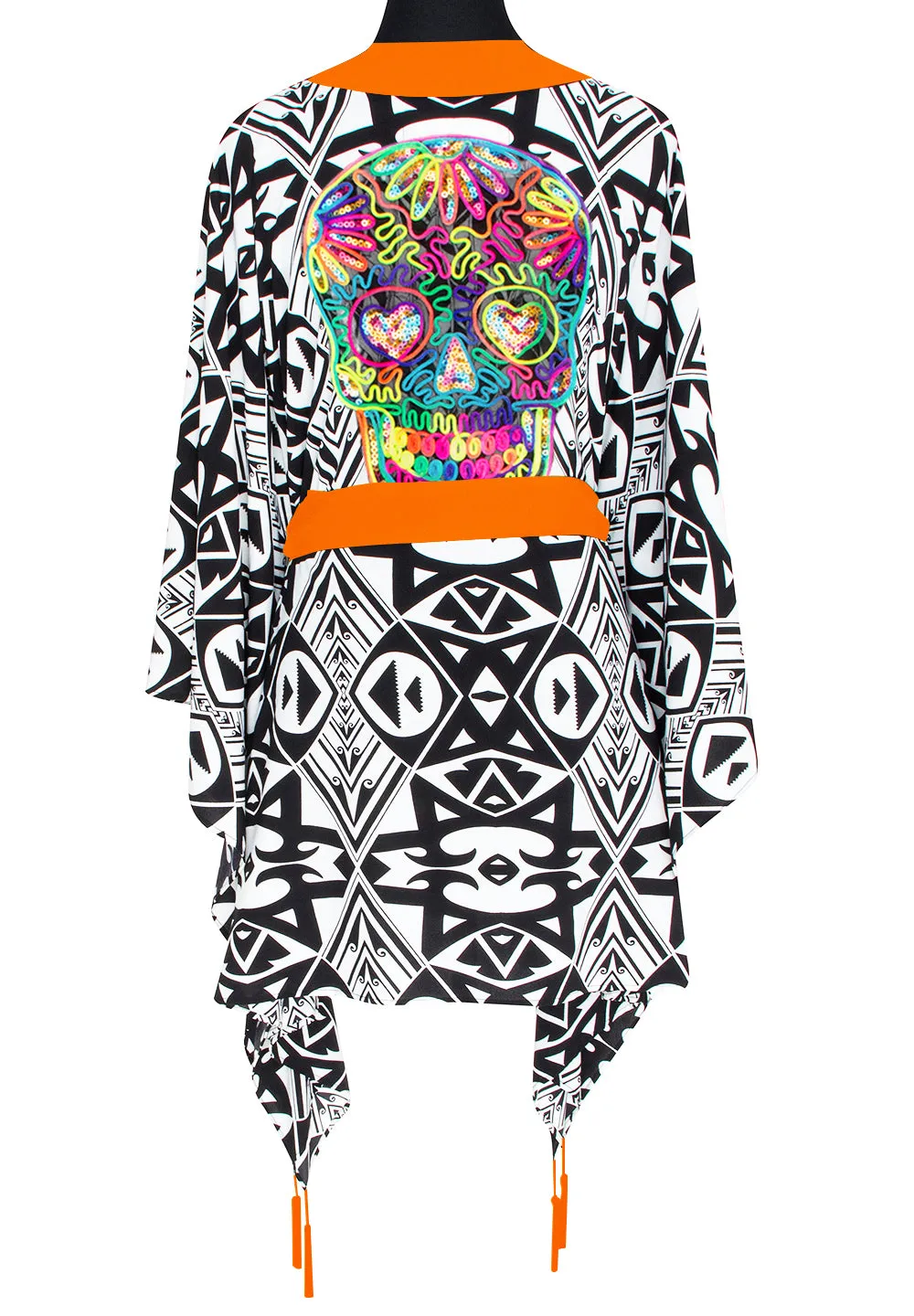 Tulum – Tribal Kimono Skull (Neon Orange)