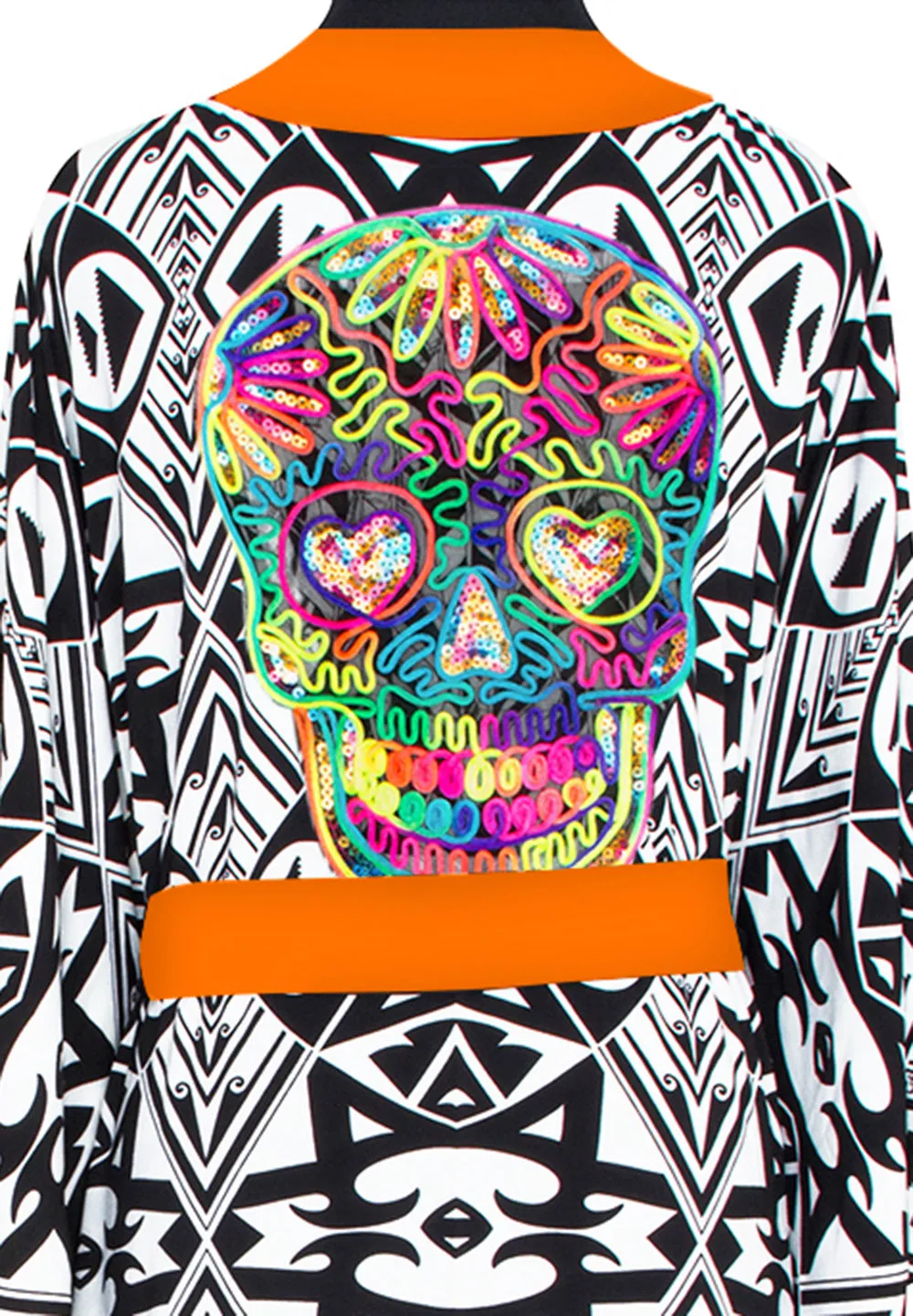 Tulum – Tribal Kimono Skull (Neon Orange)