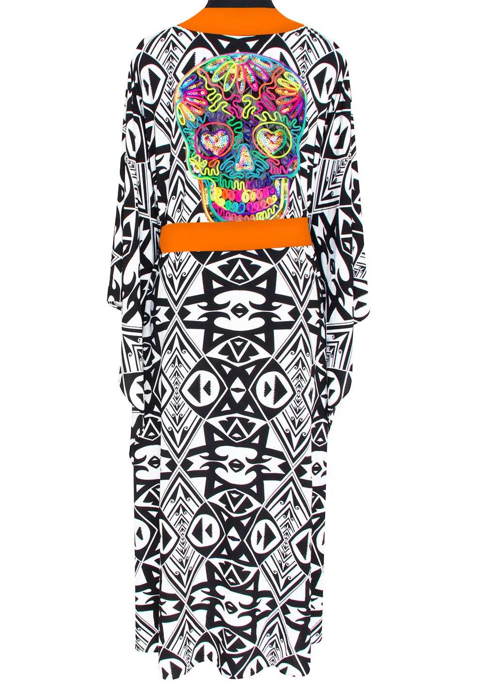Tulum – Tribal Kimono Skull (Neon Orange)