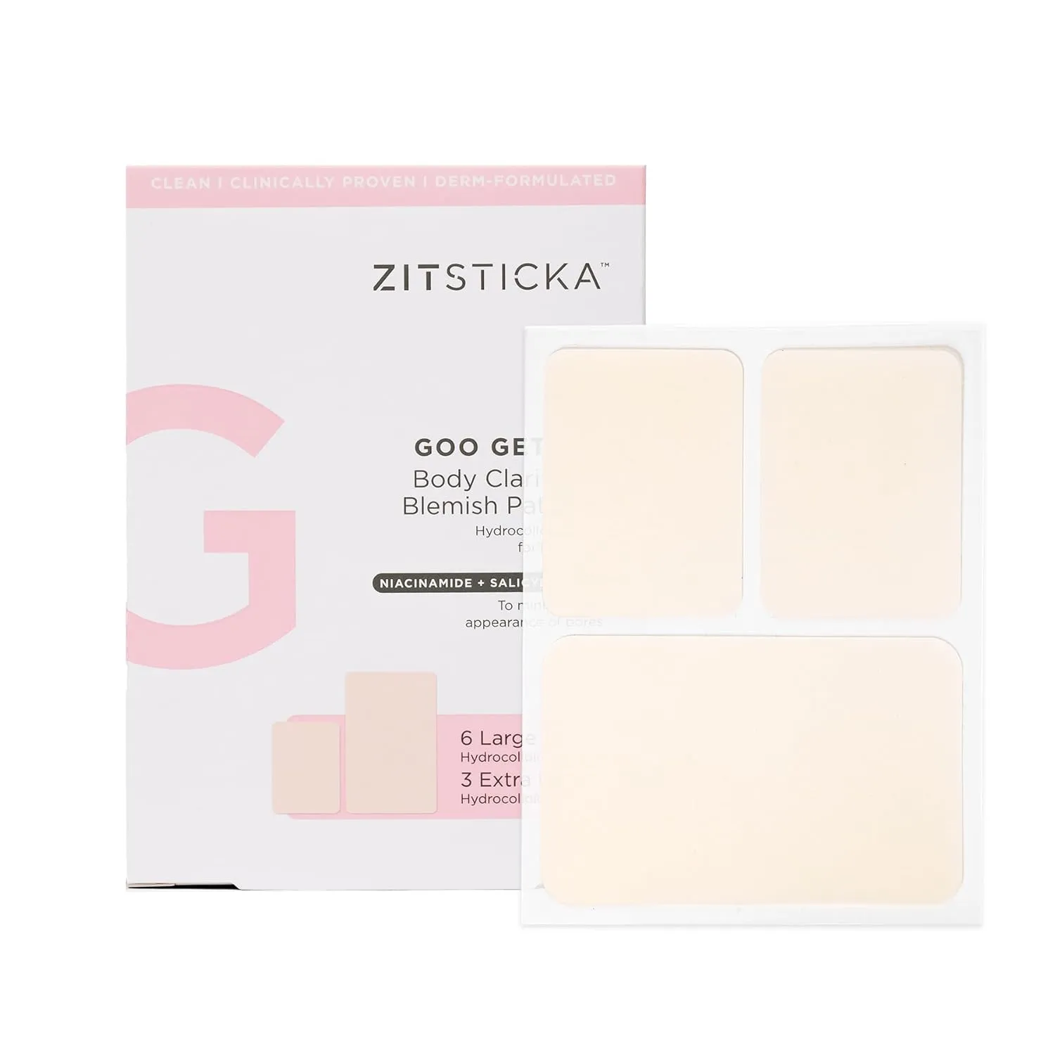 ZitSticka Pimple Patches for Face and Body, Hydrocolloid Patches to Cover Zits & Blemishes, Acne Patches or Zit Spot Stickers, Body Blemish Patch (GOO GETTER BODY PATCH 9 Pack)